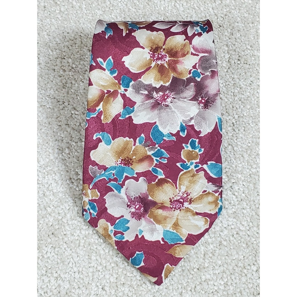 Adam's Row Men's‎ Neck Tie  Maroon Floral Polyester 59"